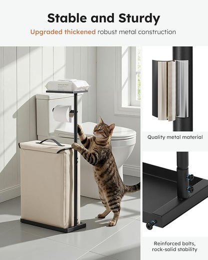 Freestanding Toilet Paper Holder Stand with Shelf for Up to 12 Rolls,Rustproof Metal Bathroom Toilet Paper Storage with Lid, All-in-One Toilet Tissue Roll Dispenser and Organizer,Beige
