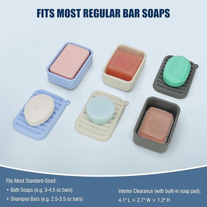Superior Leak-Proof Silicone Travel Soap Case with Drainage Lid/Layer, Compact Bar Soap Container, Durable Soap Holder for Camping, Gym, and Travel Size Toiletries (Off-White)