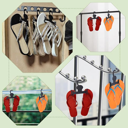 AHANDMAKER 10Pcs Plastic Sandal Hangers, 4.4x3.7Inch Black Slipper Holder, Shoe Rack for Flip Flops, Small Shoe Hooks Hanging Rack, Shoe Clothes Scarf Holders, Retail Beach Shop Display Home Storage