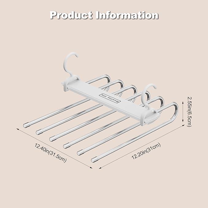 Ergocar Pants Hanger, Saving Space -Saving Metal Wardrobe Storage, Clothes Pants and Hanger, Multi -Function Scarf Storage and Storage Pants Jeans, 12.4*12.2, Milk White (Brown Hook)