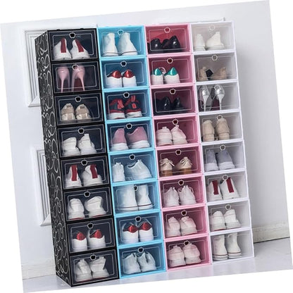 Unomor 6pcs Stackable Plastic Shoe Boxes Organizer for Men's Footwear Sturdy Storage Container Lids for Closet and Entryway