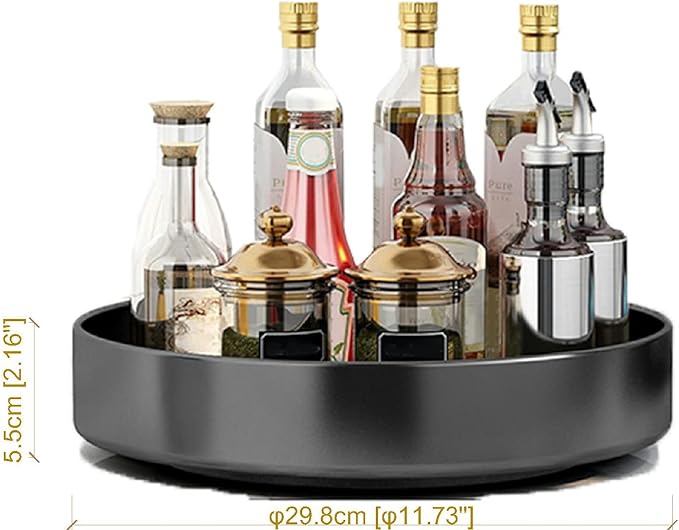 Spinning Large Metal Spice Rack Organizer 12" for Cabinet Kitchen Lazy Susan Rotating Turntable Countertop Vertical Storage Rack Shelf Black 1T Layer