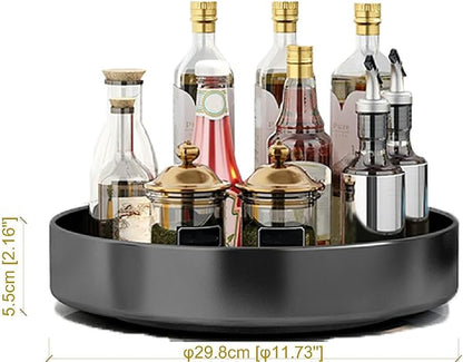 Spinning Large Metal Spice Rack Organizer 12" for Cabinet Kitchen Lazy Susan Rotating Turntable Countertop Vertical Storage Rack Shelf Black 1T Layer