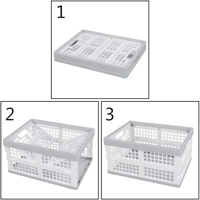 Vababa 3-Pack Plastic Stackable Collapsible Storage Crate, 15 L Stacking Folding Storage Basket