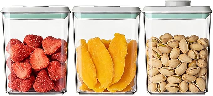 Airtight Food Storage with One-Touch Lid, (3 × 1.27 QT / 1.2 L) Stackable Durable PET for Sugar, Grains, Coffee Beans, and Baking Pantry Organization