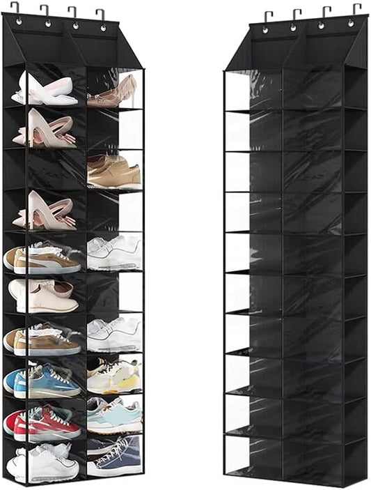 1 Pack Clear Dustproof Door Shoe Storage Organizer,Double Row 10 Tier PVC Hanging Shoe Holder,Space Saver - Holds 20 Pairs