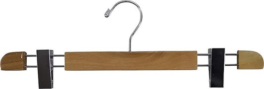 Stylish Wooden Bottoms Hanger with Low Profile and Extra Large Adjustable Clips, Hangers for Pants or Skirts with 360 Degree Chrome Swivel Hook (25, Natural)