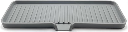 Silicone Soap Dish Tray and Sponge Holder with Drain Chute, Rectangular, Kitchen and Bathroom Sink Organizer (Grey, 12"x4")