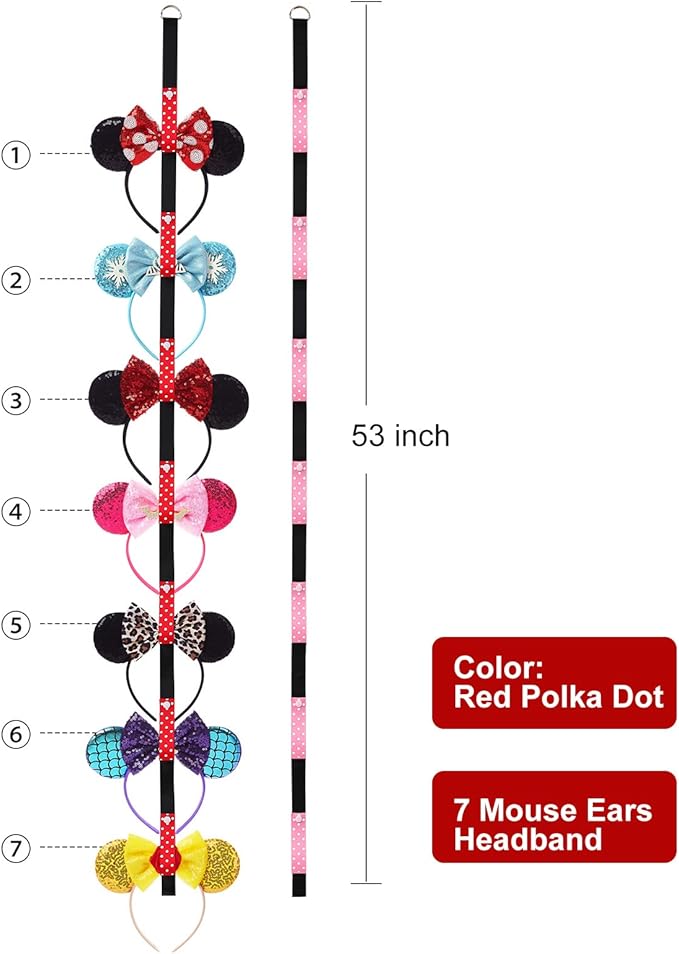 Nuolich 2Pcs Mouse Ears Headband Holder Polka Dot Hanging Wall Display Decor Vertical Headpiece Organizer Hair Bow Accessories Hanger Holder Black