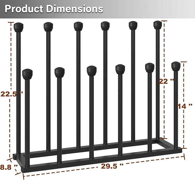 22.5 Inches Free Standing Shoe Racks, Tall Black Metal Boot Rack Organizer for 6 Pairs, Knee-High Boot Storage Shelf for Closet, Bedroom, Entryway, Hallway, Black