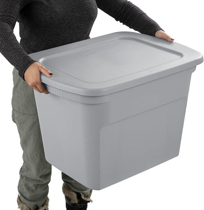 Sterilite 18 Gal Storage Tote, Stackable Bin with Lid, Plastic Container to Organize Clothes in Closet, Basement, Gray Base and Lid, 8-Pack