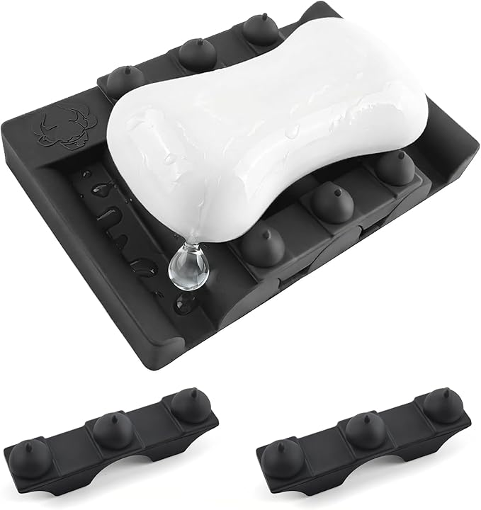 Silicone Soap Dish,Self Draining Soap Holder Perfect for Shower,Bathroom Sink,Kitchen Sink & Travel,Non-Slip Bar Soap Holder Extend Soap Life,Keep Soap Bars Dry & Easy Cleaning NBlack-1Pcs