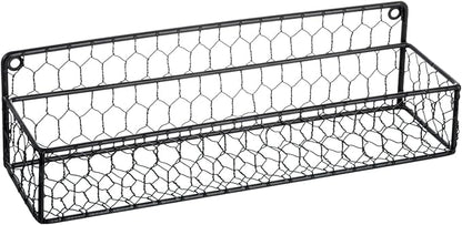 MyGift 2 Pcs Spice Rack Wall Mount, Small Seasoning Shelf Organizer, 12-Inch Over the Stove Hanging Kitchen Condiment Basket Storage Display, Black Wire