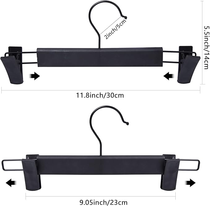 NORTHERN BROTHERS Pants and Skirt Hangers with Adjustable Clips, 50 Pack, Slim Non-Slip Clip Hangers, 360 Degree Swivel Hook, Black