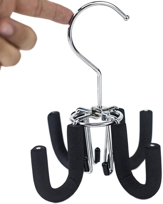 Huji 4 Hooks Swivel Belt Hanger Tie Scarves Necklace Purse Rack Clothes Organizer Closet Storage (1, Black Swivel Belt Hanger)