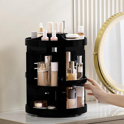HBlife Extra Large 360 Rotating Makeup Organizer Adjustable Carousel Large Capacity Revolving Perfume Organizer Skincare Organizers Cosmetic Storage Spinning Holder for Vanity, Black