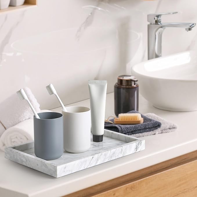 Large Marble Vanity Tray, Luxury Stone Organizer for Bathroom & Kitchen Counter | Holds Soap Dispenser, Jewelry, Perfume Bottles | Non-Resin, Non-Ceramic Décor