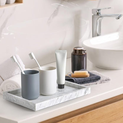 Large Marble Vanity Tray, Luxury Stone Organizer for Bathroom & Kitchen Counter | Holds Soap Dispenser, Jewelry, Perfume Bottles | Non-Resin, Non-Ceramic Décor