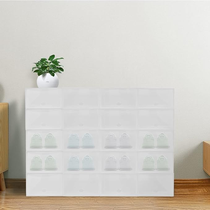 20Pcs Shoe Rack Plastic Box Organizer Stackable Shoe Rack Cabinet Foldable Shoe Storage Organizer Cabinet Portable Shoe Shelves Durable Shoe Organizer for Closet Hallway Bedroom Entryway