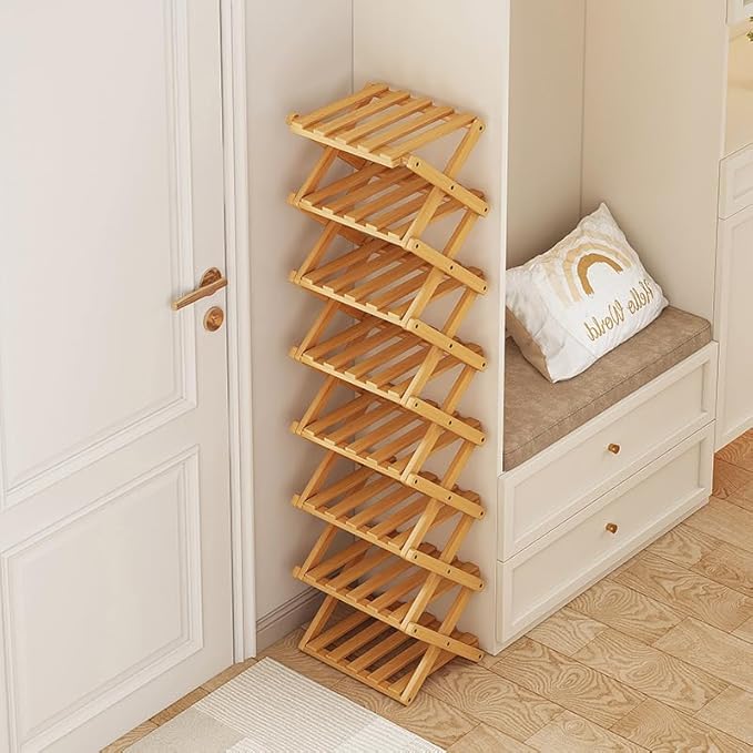 YYW Shoe Rack, Foldable Bamboo Shoes Shelf, Freestanding Shoe Storage Organiser for Entryway, Hallway, Bedroom, Closet (Wood Color, 5 Layers)