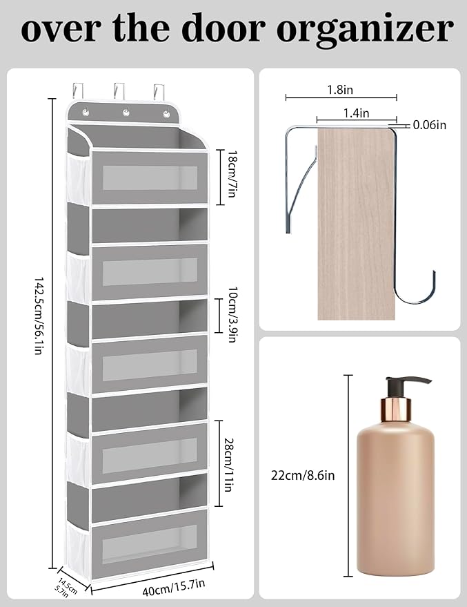 KYEVIS Over The Door Organizer, 5 Shelves Closet Door Hanging Organizer with 10 Mesh Pockets, Nursery Closet Organizer, Baby Essentials, Dorm Room Essentials for Girls