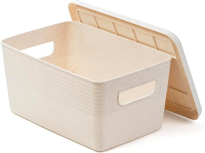 BINO | Plastic Storage Bins with Lids, 5 Liter - 3 Pack, Natural | THE BRAIDED COLLECTION | Plastic Bins for Organization Woven Storage Baskets for Organizing Pantry Shelf Organizer Basket Bin