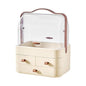 Makeup Organizer, Dustproof Cosmetic Storage Box with Portable Handle & Fully Open Waterproof Lid for Bathroom Countertop Bedroom Dresser(Cream White)
