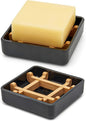 Bamboo Soap Dishes for Bar Soap Holders for Shower with Drainage for Bathroom Sink Bulk Small Wooden Soap Tray (Single Right Angle Black)