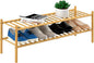 ROMGUAR CRAFT 2-Tier Bamboo Long Shoe Rack, Free Standing Wood Shoe Shelf Storage Organizer for Closet Entryway Stackable 35"x11"x13" (Natural)