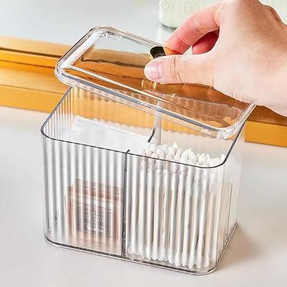 Qtips Holder Dispenser 3 Compartments Cotton Ball Holder Cotton Swabs Organizer Acrylic Bathroom Container with Lid for Swab Pads Cosmetics(Clear)