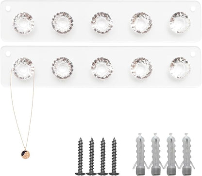 2 Pack Necklace Holder, Acrylic Wall Mount Jewelry Organizer with 5 Hooks for Bracelets, Necklaces and Keys