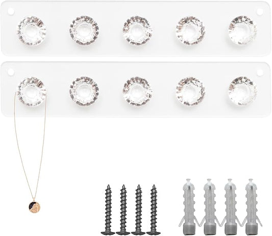 2 Pack Necklace Holder, Acrylic Wall Mount Jewelry Organizer with 5 Hooks for Bracelets, Necklaces and Keys