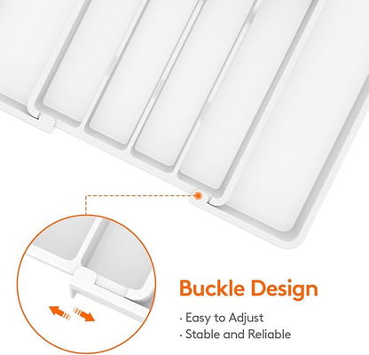 Lifewit Silverware Drawer Organizer, Expandable Utensil Tray for Kitchen, BPA Free Flatware and Cutlery Holder, Adjustable Plastic Storage for Spoons Forks Knives, 8.5-14 x 12", White