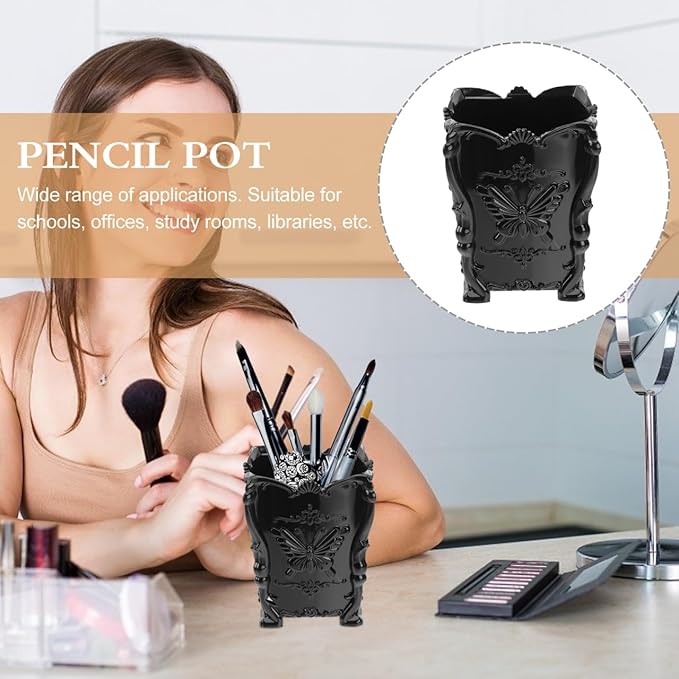 GALPADA Butterfly Decorated Makeup Brush Holder Acrylic Pot Cosmetic Brush Storage