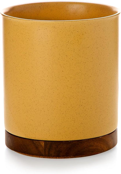 Nucookery 360°Rotating Utensil Holder, 7.2" Large Utensil Crock, White Ceramic Cooking Utensil Organizer,Farmhouse Kitchen Decor Christmas Thanksgiving Gift (Yellow Sand)