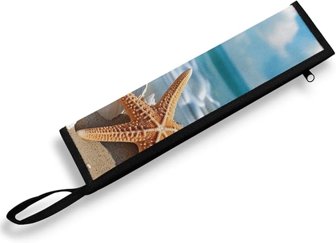 Sandbeach Starfish Print Reusable Travel Tableware Carrying Bag Storage Case Cutlery Flatware Organziers for Straw Spoon Fork Chopsticks Portable Utensil Holder