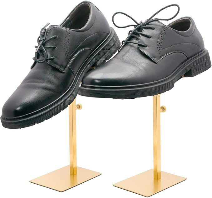 Shoe Display Stand Golden, Risers Stand Countertop Adjustable Shoe Rack Retail Supplies Stainless Steel Shoe Display, 2 Sets of Shoe Rack (Style2, Golden)