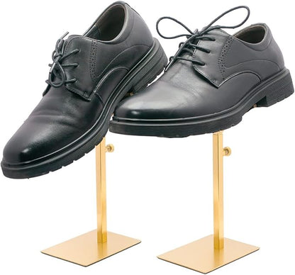 Shoe Display Stand Golden, Risers Stand Countertop Adjustable Shoe Rack Retail Supplies Stainless Steel Shoe Display, 2 Sets of Shoe Rack (Style2, Golden)
