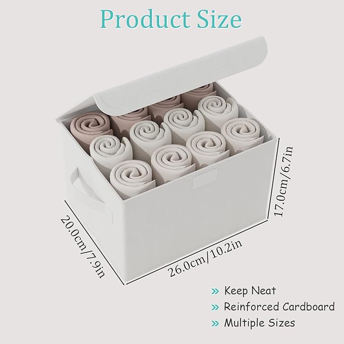 Fabric Storage Bin with Lid, Closet Boxes with Cover, Collapsible Stackable Organizer Basket with 2 Handles, for Home and Bedroom, 2 Pack, White, 10.2 x 7.9 x 6.7 In, XSNY12WS-2