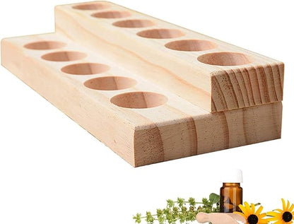 RoseFlower 11 Slots Wooden Essential Oil Organizer, Nail Polish Shelf, Durable wood Makeup Display Stand, Makeup Storage Rack for Tabletop Essential Oils Perfume Rack for 5/10/15/20ml Bottles