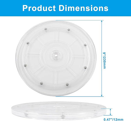 1 Pack 9 inch Lazy Susan Turntable - Acrylic Ball Bearing Rotating Tray for Cake, Spice Rack - Perfect for Kitchen Pantry with 360˚Rotation