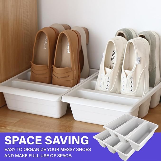 2Pcs Storage Shoe Tray Plastic Shoes Box Multifunctional Shoe Organizer Shelf Vertical Slipper Storage Tray Simple Shoe Rack for Entryway Living Room (Grey)