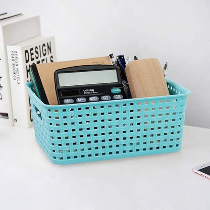 6-Pack Plastic Weave Rattan Basket Bin for Storage, Small Baskets