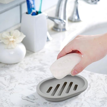 Topsky 4pcs Soap Dish with Drain, Soap Holder, Soap Saver, Easy Cleaning, Dry, Stop Mushy Soap (Grey)