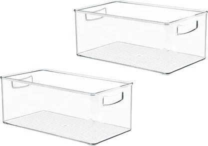 Hudgan 2 Pack Deep Freezer Organizer Bins, Straight Side Stackable Chest Freezer Storage Bins, Pantry organizers and Storage, Food-Grade Plastic