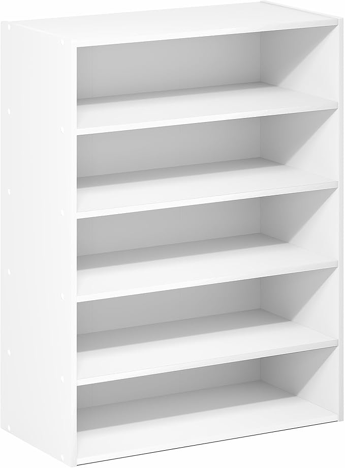 Furinno FANO Shoe Rack, 5-Tier Shoe Organizer, Stackable Shoe Storage, 11.4 x 24.2 x 31.5, for Closet Entryway, Office, Garage, White