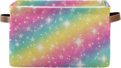 Rainbow Galaxy Storage Basket Bin, Large Cube Storage Box Canvas Collapsible Storage Organizer for Home Office Closet - 15 L x 11 W x 9.5 H