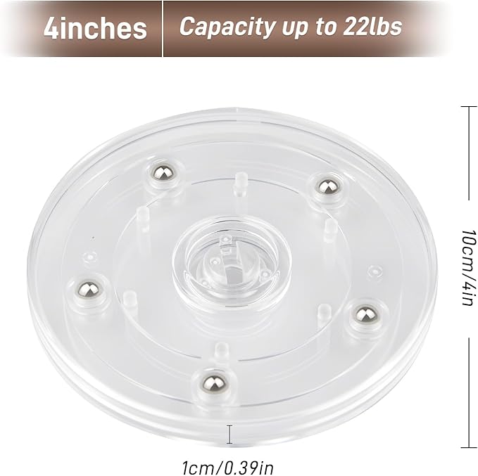 2 Pack 4" Lazy Susan Turntable Acrylic Ball Bearing Rotating Tray for Spice Rack Table Cake Kitchen Pantry Decorating TV Laptop Computer Monitor