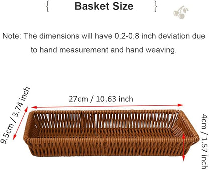 Storage Basket Small, 2 Pack Silverware Organizer Basket, Flatware Organizer for Drawer, Small Narrow Bread Baskets, Stackable Wicker Storage Baskets for Spoons Forks Knives Stationery (Rectangle)