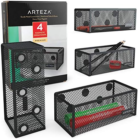 Arteza Mesh Magnetic Basket Organizers, Set of 4 Mesh Storage Baskets for Holding & Organizing Pencils, Pens, Office & Art Supplies by ARTEZA